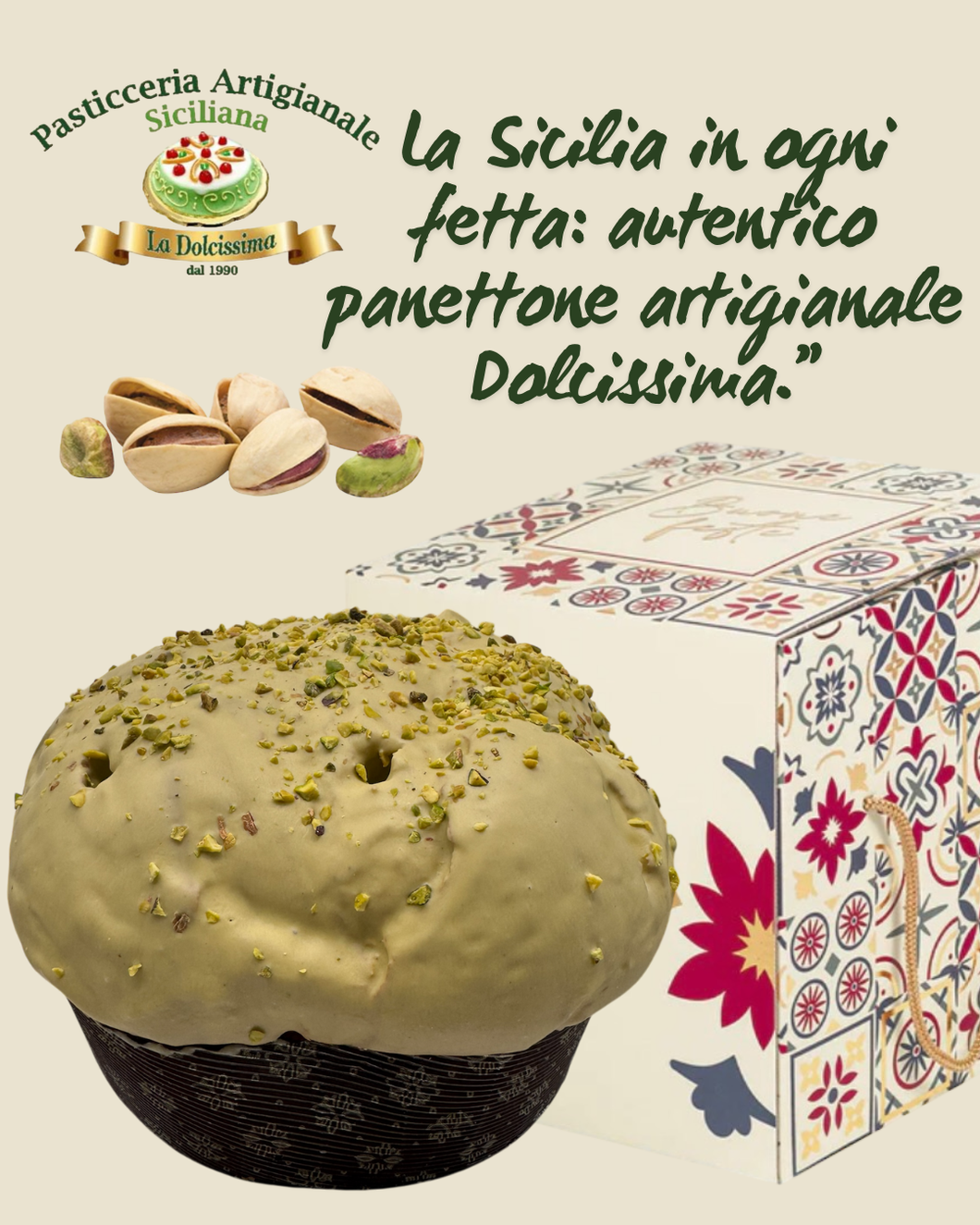 Panettone artigianale con crema Pistacchio da 1.2Kg